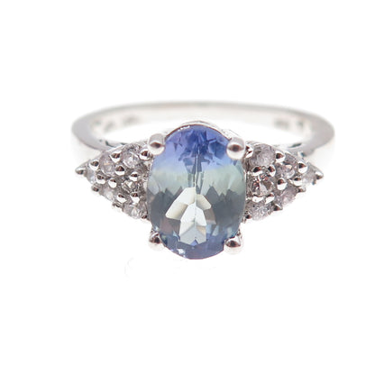 Chuck Clemency 925 Sterling Silver Real Tanzanite & White Topaz Ring Size 8