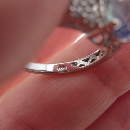 Chuck Clemency 925 Sterling Silver Real Tanzanite & White Topaz Ring Size 8