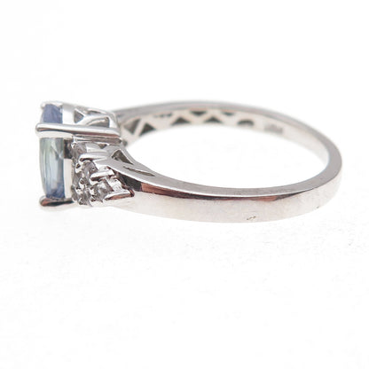 Chuck Clemency 925 Sterling Silver Real Tanzanite & White Topaz Ring Size 8