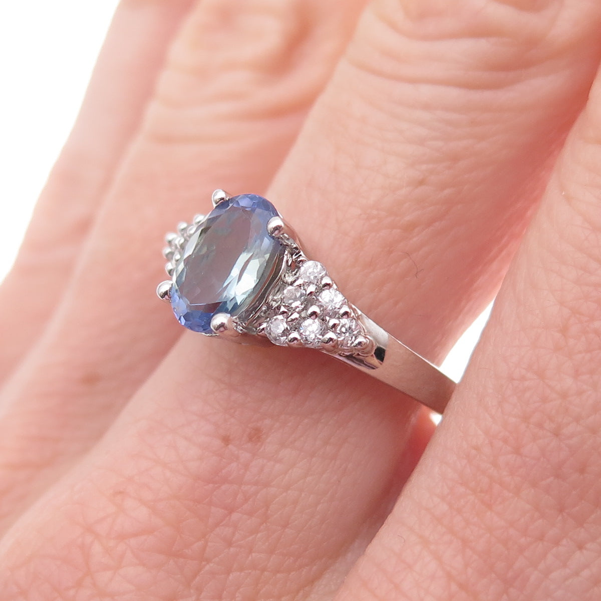 Chuck Clemency 925 Sterling Silver Real Tanzanite & White Topaz Ring Size 8