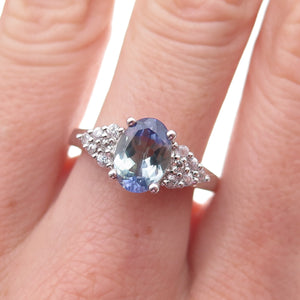 Chuck Clemency 925 Sterling Silver Real Tanzanite & White Topaz Ring Size 8