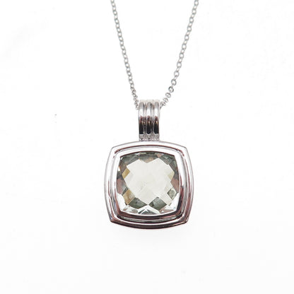 925 Sterling Silver Mexico Real Green Amethyst Cable Chain Necklace 18"