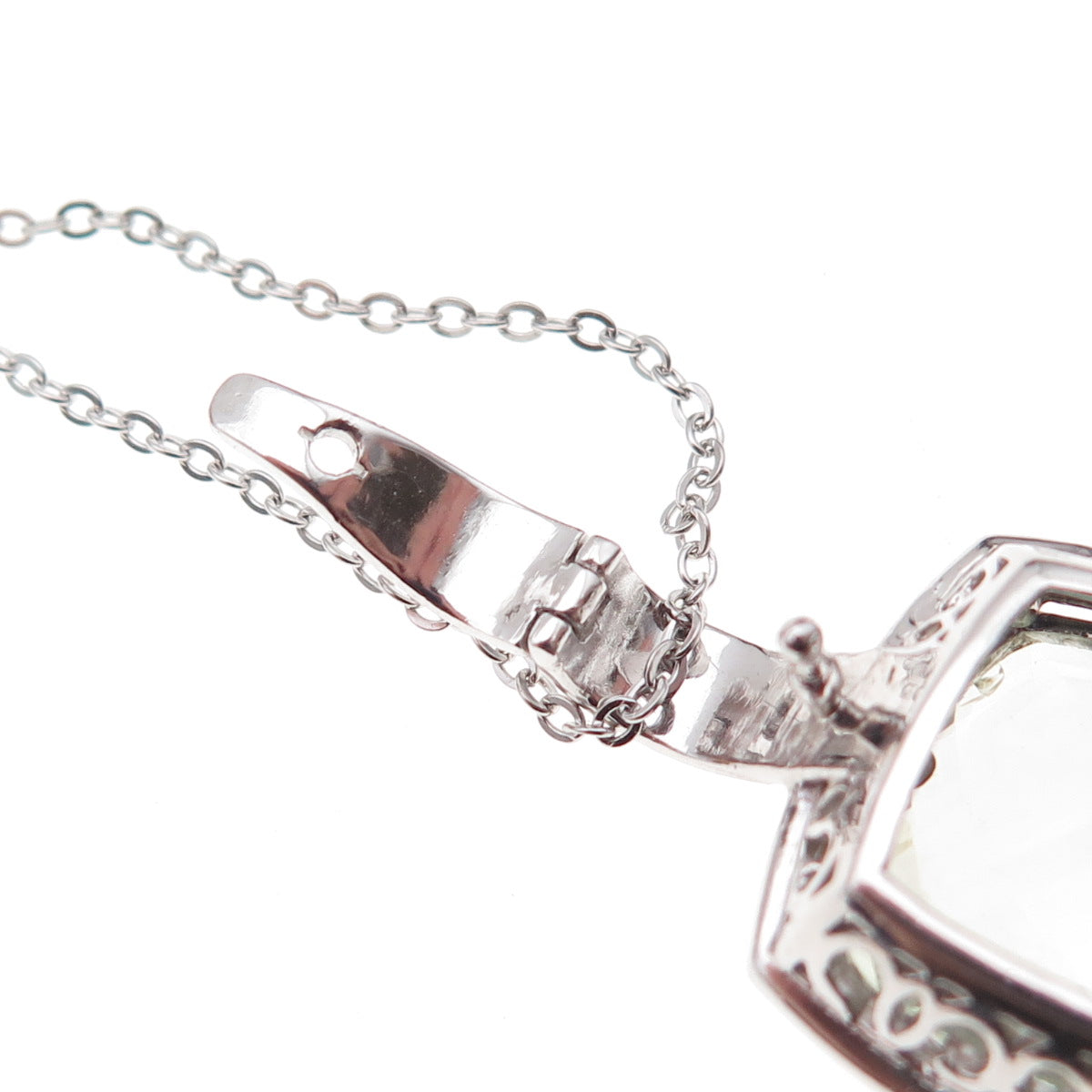 925 Sterling Silver Mexico Real Green Amethyst Cable Chain Necklace 18"