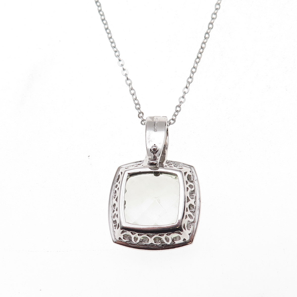925 Sterling Silver Mexico Real Green Amethyst Cable Chain Necklace 18"