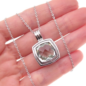 925 Sterling Silver Mexico Real Green Amethyst Cable Chain Necklace 18"