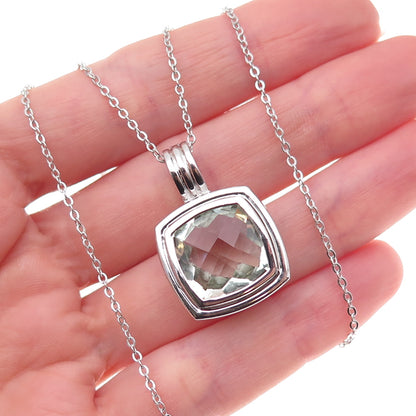 925 Sterling Silver Mexico Real Green Amethyst Cable Chain Necklace 18"