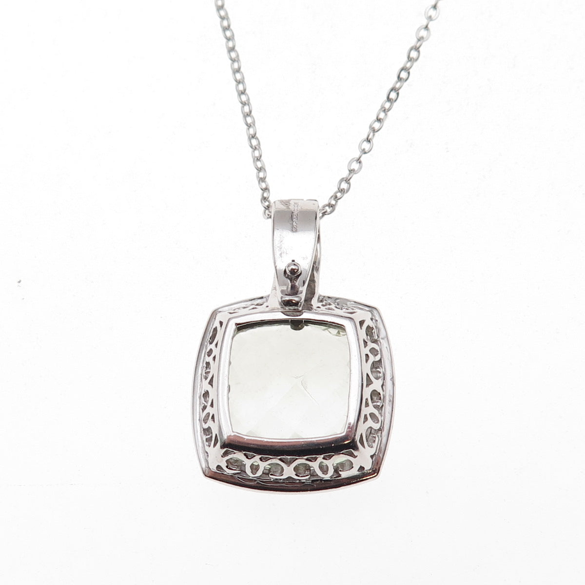 925 Sterling Silver Mexico Real Green Amethyst Cable Chain Necklace 18"
