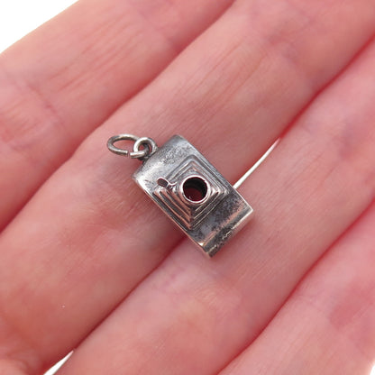 925 Sterling Silver Antique Art Deco Camera Oxidized 3D Charm Pendant