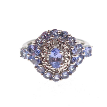 Chuck Clemency 925 Sterling Silver Real Diamond & Tanzanite Ring Size 9
