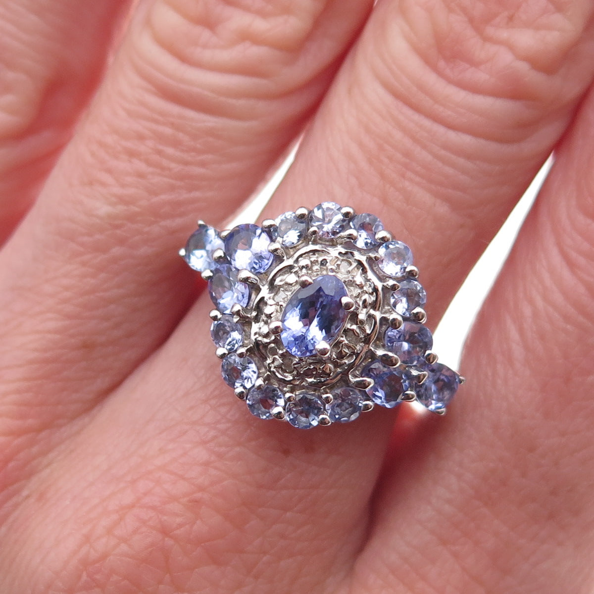Chuck Clemency 925 Sterling Silver Real Diamond & Tanzanite Ring Size 9
