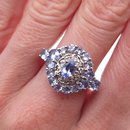 Chuck Clemency 925 Sterling Silver Real Diamond & Tanzanite Ring Size 9