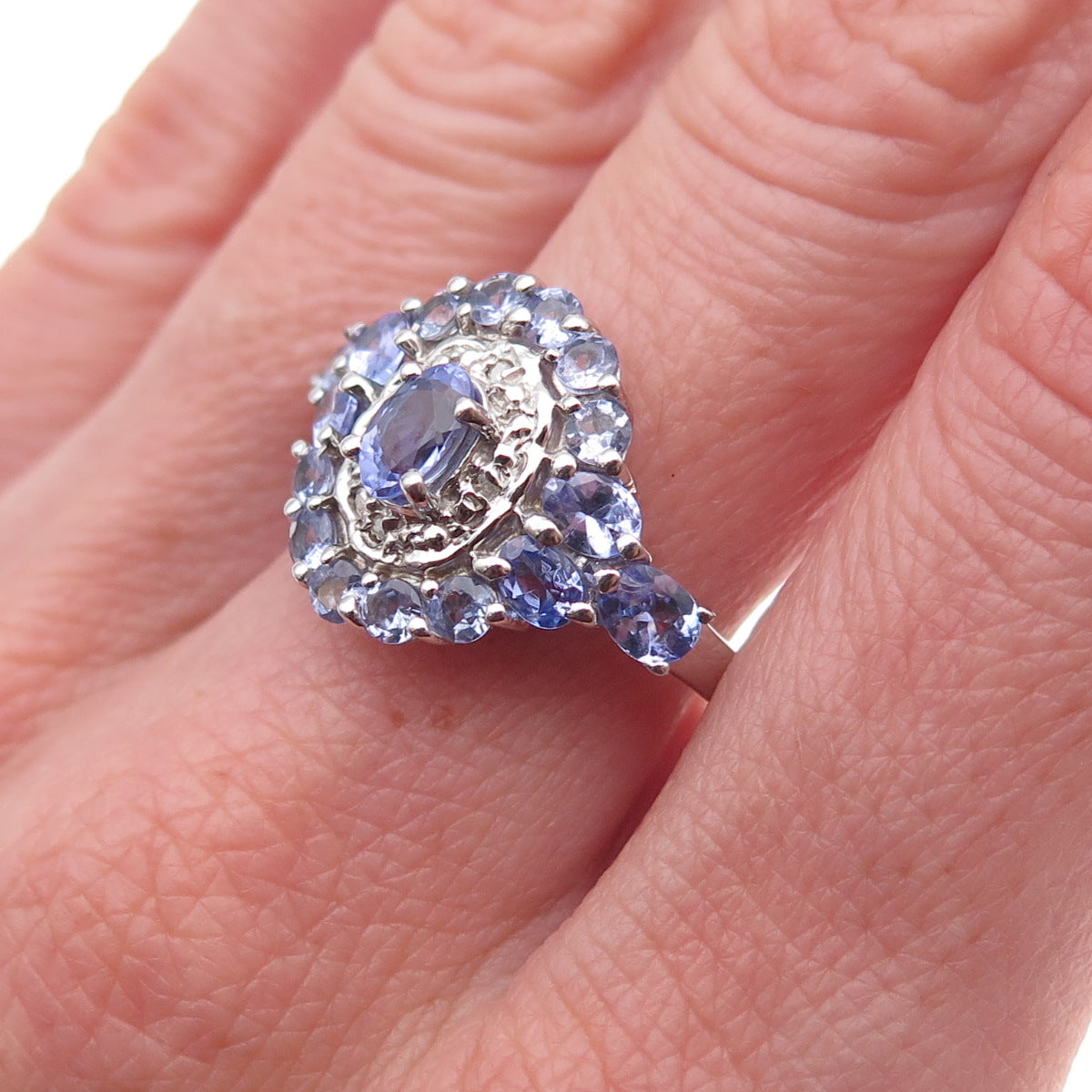 Chuck Clemency 925 Sterling Silver Real Diamond & Tanzanite Ring Size 9