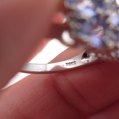 925 Sterling Silver Real Tanzanite & White Topaz Cluster Ring Size 8