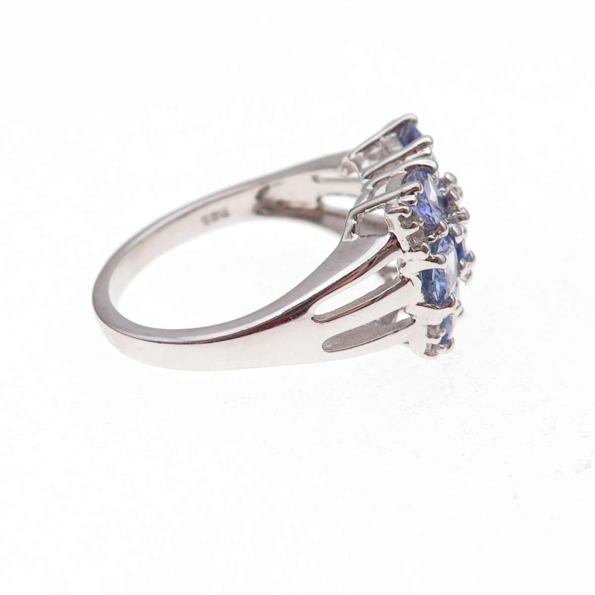 925 Sterling Silver Real Tanzanite & White Topaz Cluster Ring Size 8