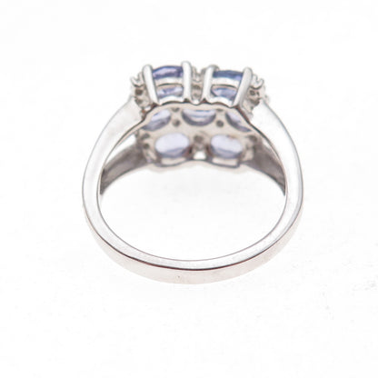 925 Sterling Silver Real Tanzanite & White Topaz Cluster Ring Size 8