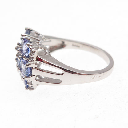 925 Sterling Silver Real Tanzanite & White Topaz Cluster Ring Size 8