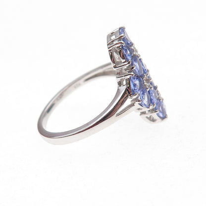 925 Sterling Silver Real Tanzanite & White Topaz Cluster Ring Size 8.25