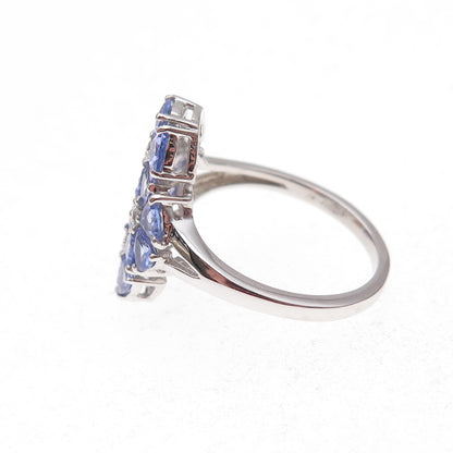 925 Sterling Silver Real Tanzanite & White Topaz Cluster Ring Size 8.25