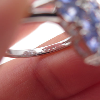 925 Sterling Silver Real Tanzanite & White Topaz Cluster Ring Size 8.25