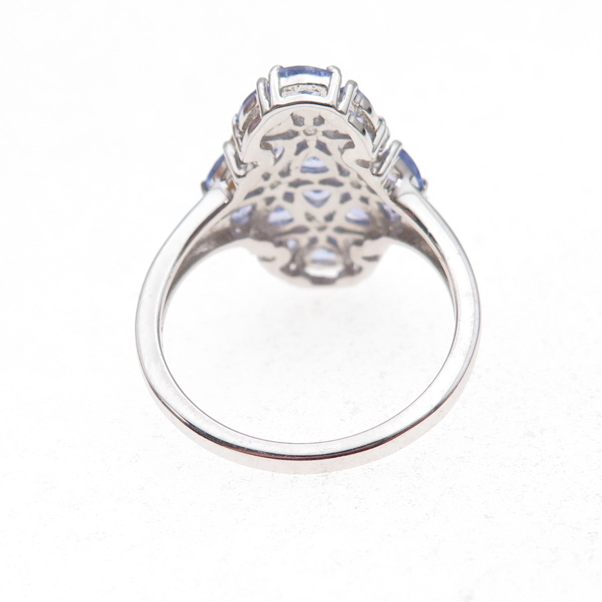 925 Sterling Silver Real Tanzanite & White Topaz Cluster Ring Size 8.25