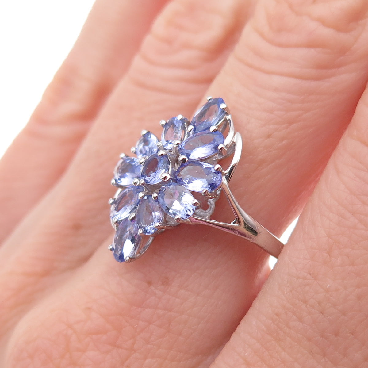 Chuck Clemency 925 Sterling Silver Real Tanzanite Floral Ring Size 8
