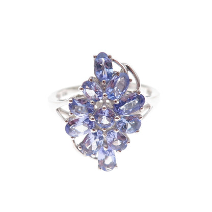 Chuck Clemency 925 Sterling Silver Real Tanzanite Floral Ring Size 8