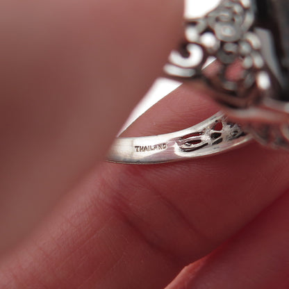 CNA Pranda 925 Sterling Silver Vintage Real Smoky Quartz Heart Ring Size 7.75
