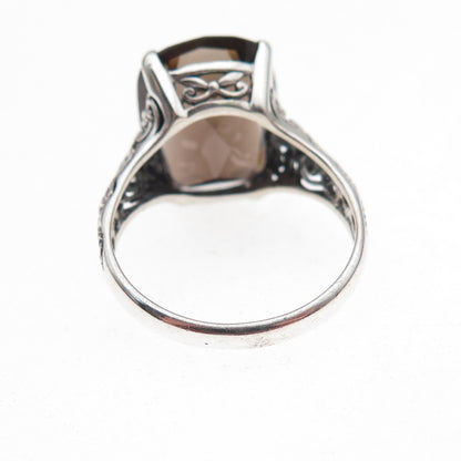 CNA Pranda 925 Sterling Silver Vintage Real Smoky Quartz Heart Ring Size 7.75