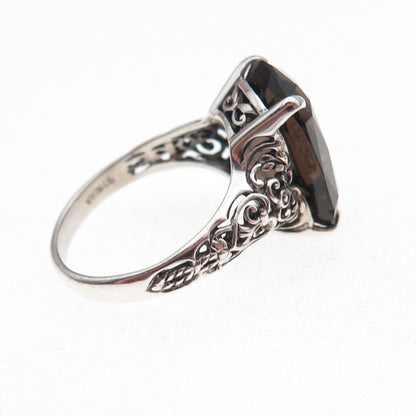 CNA Pranda 925 Sterling Silver Vintage Real Smoky Quartz Heart Ring Size 7.75