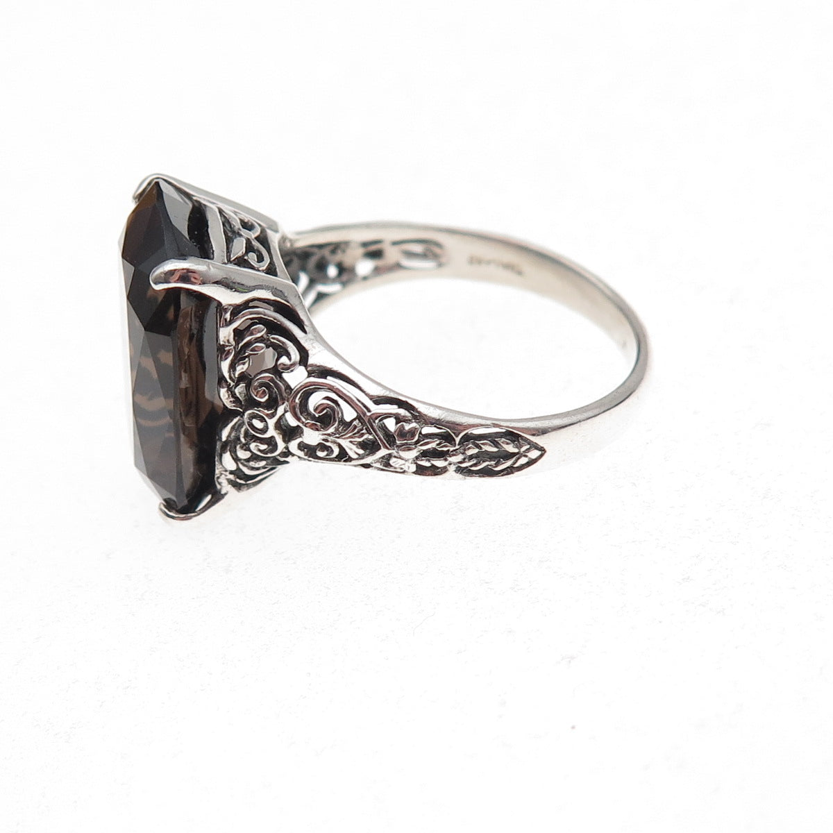 CNA Pranda 925 Sterling Silver Vintage Real Smoky Quartz Heart Ring Size 7.75