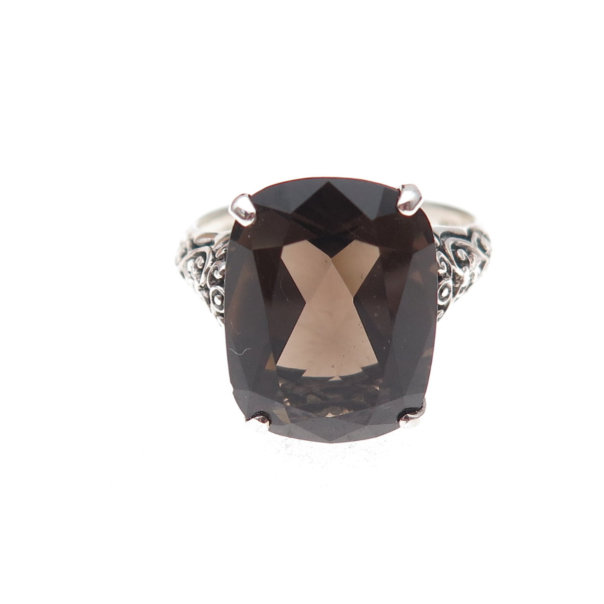 CNA Pranda 925 Sterling Silver Vintage Real Smoky Quartz Heart Ring Size 7.75