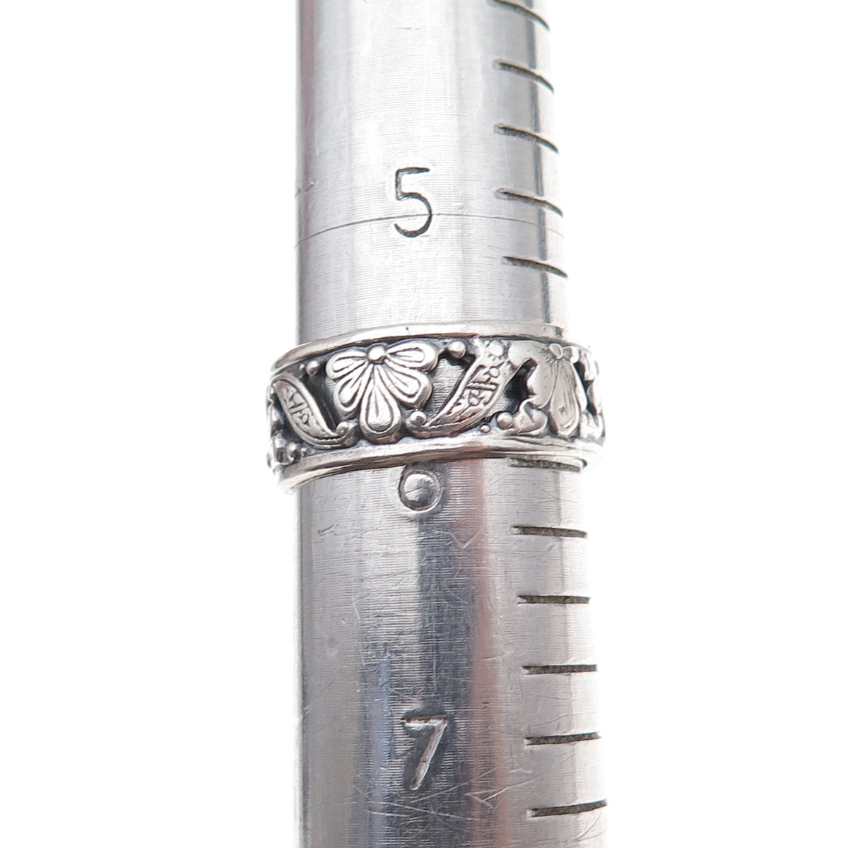 Uncas 925 Sterling Silver Antique Art Deco Floral Oxidized Band Ring Size 6