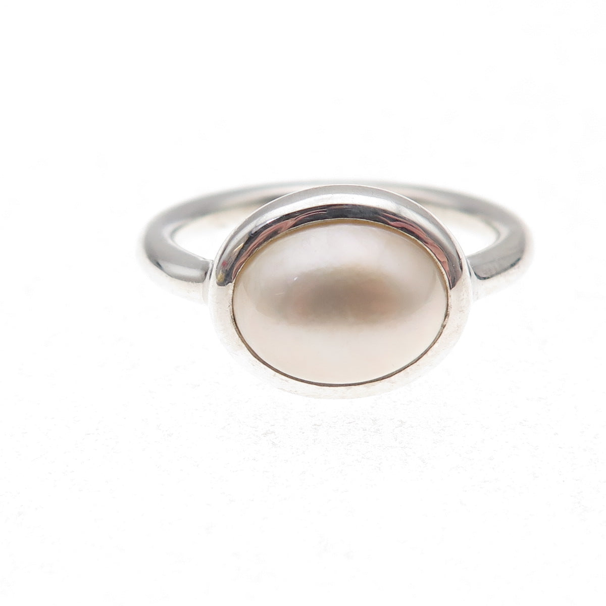 925 Sterling Silver Vintage Real Pearl Modernist Ring Size 7