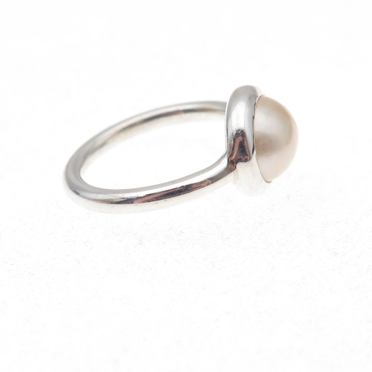 925 Sterling Silver Vintage Real Pearl Modernist Ring Size 7