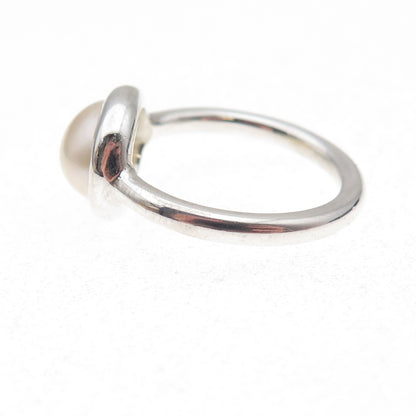 925 Sterling Silver Vintage Real Pearl Modernist Ring Size 7