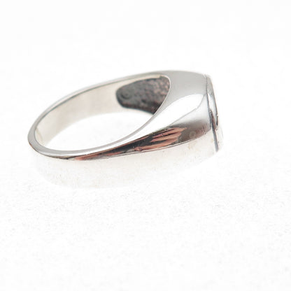 925 Sterling Silver Vintage Real Amethyst Modernist Oxidized Ring Size 7