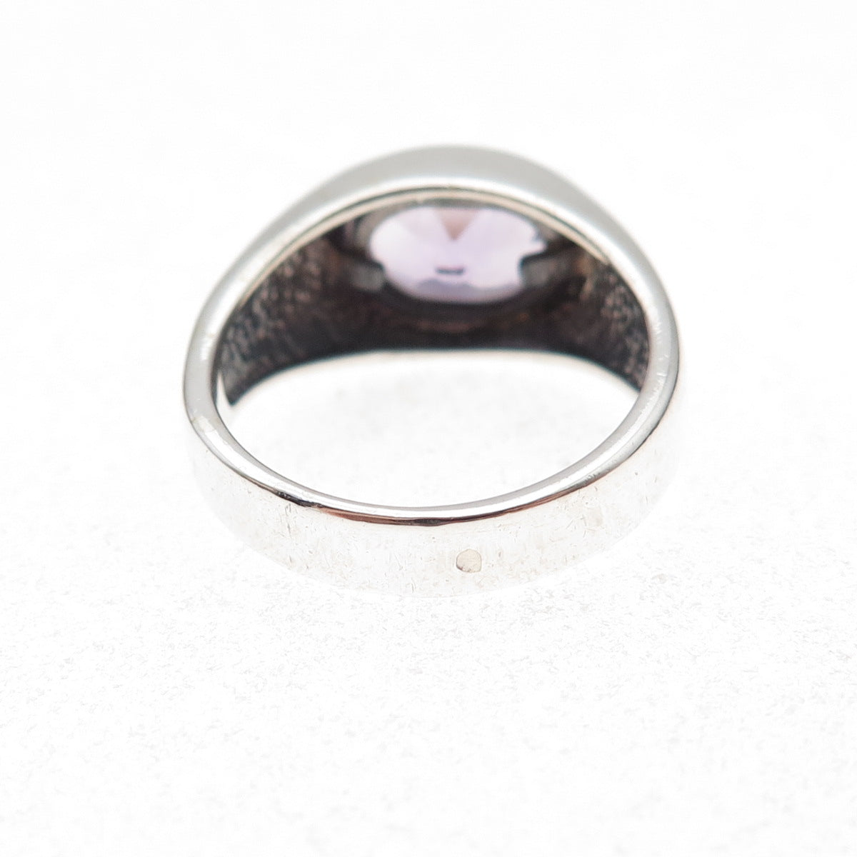 925 Sterling Silver Vintage Real Amethyst Modernist Oxidized Ring Size 7