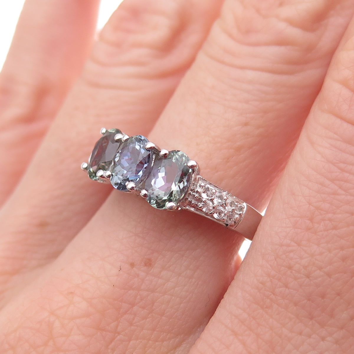Chuck Clemency 925 Sterling Silver Real Iolite & White Topaz Ring Size 8.25