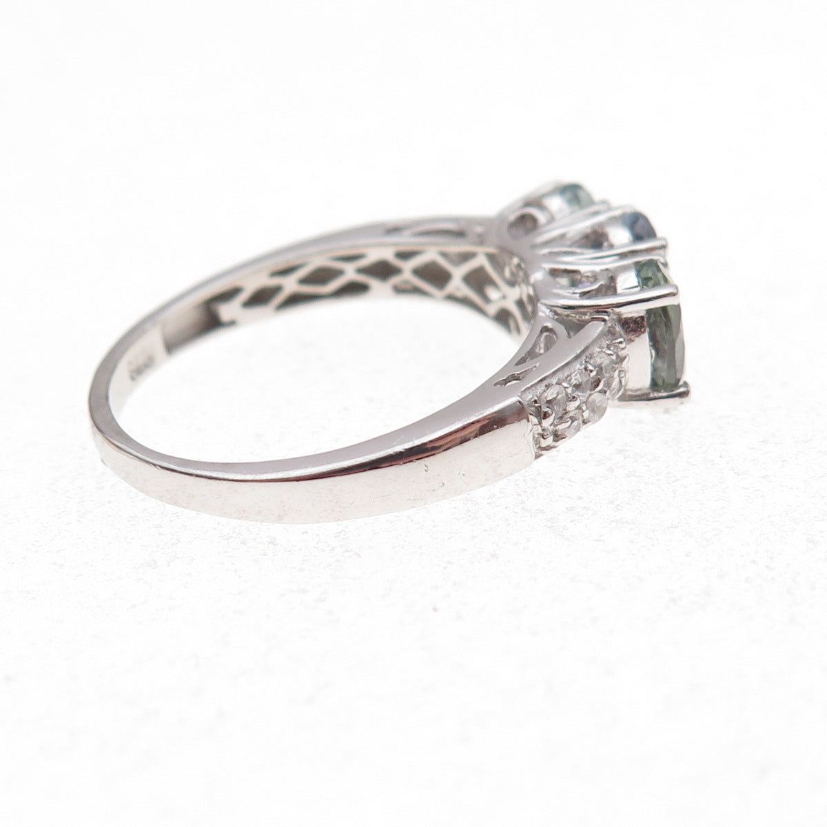 Chuck Clemency 925 Sterling Silver Real Iolite & White Topaz Ring Size 8.25