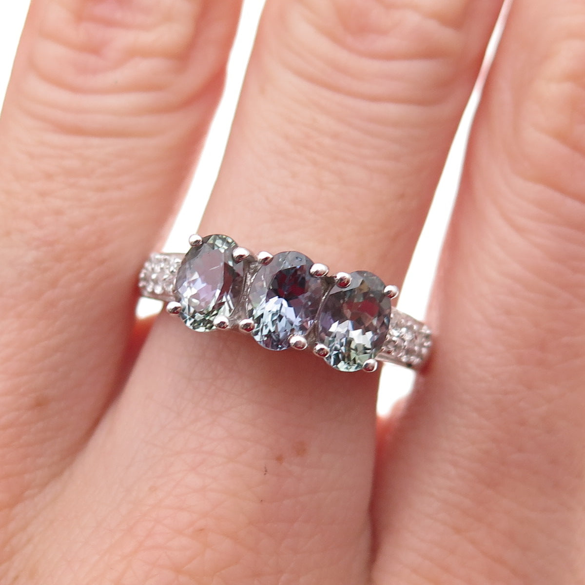 Chuck Clemency 925 Sterling Silver Real Iolite & White Topaz Ring Size 8.25