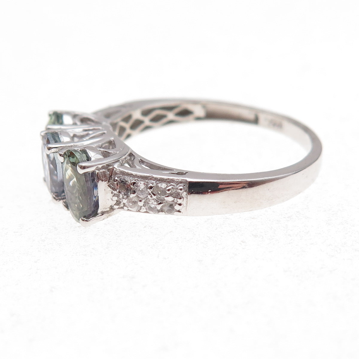 Chuck Clemency 925 Sterling Silver Real Iolite & White Topaz Ring Size 8.25
