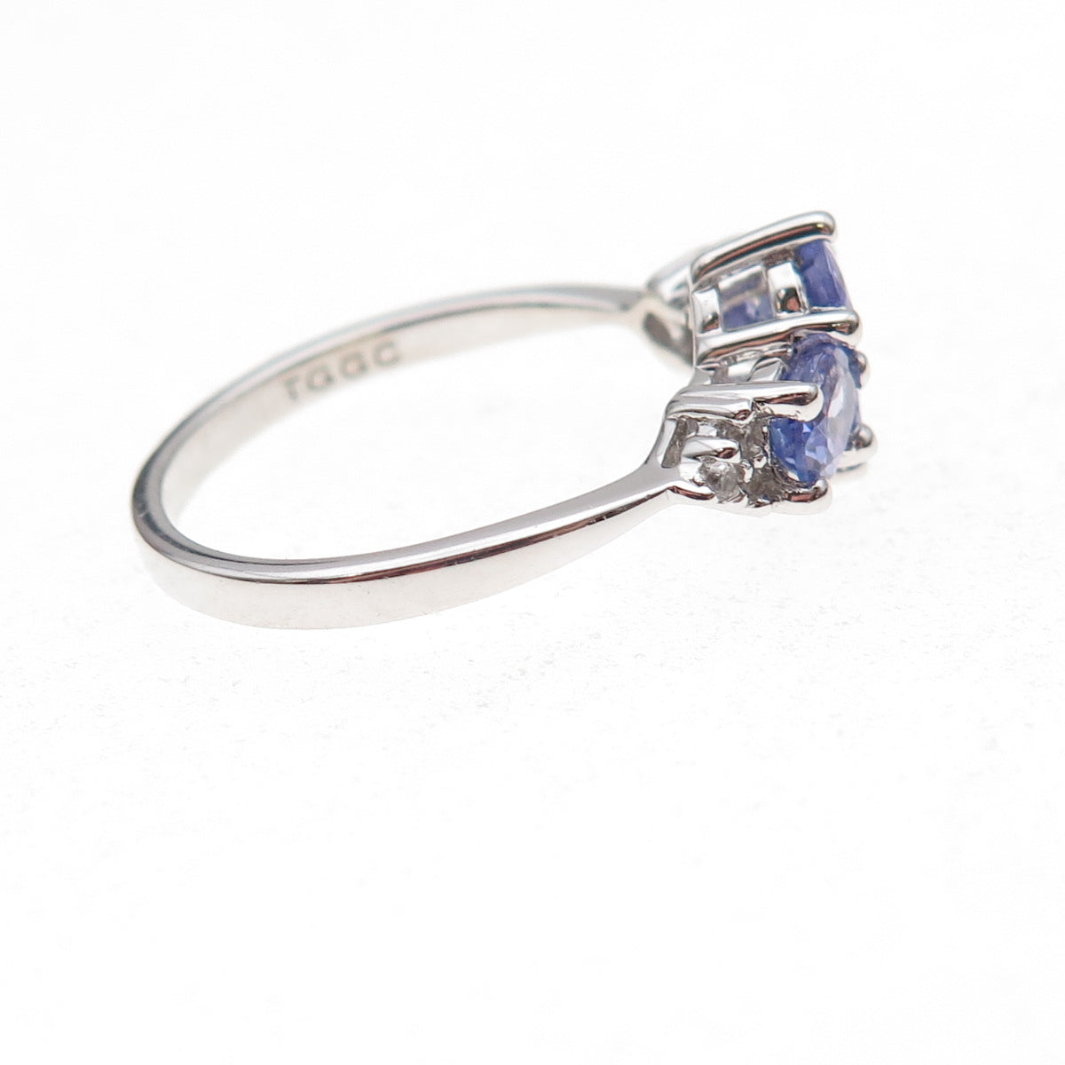 925 Sterling Silver Real Tanzanite & White Topaz Ring Size 8
