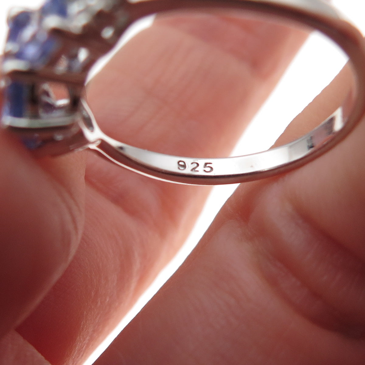 925 Sterling Silver Real Tanzanite & White Topaz Ring Size 8