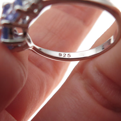925 Sterling Silver Real Tanzanite & White Topaz Ring Size 8