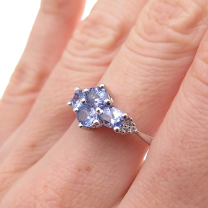 925 Sterling Silver Real Tanzanite & White Topaz Ring Size 8