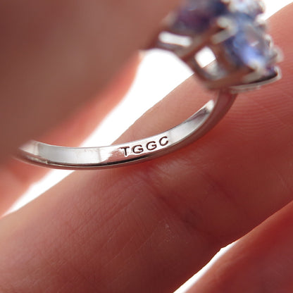 925 Sterling Silver Real Tanzanite & White Topaz Ring Size 8