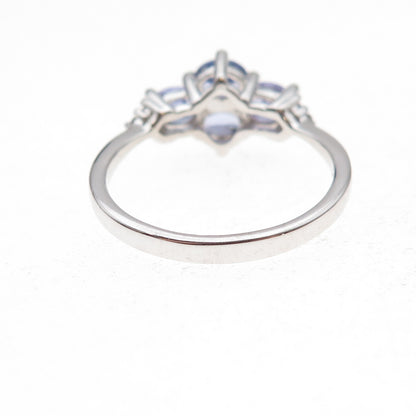 925 Sterling Silver Real Tanzanite & White Topaz Ring Size 8