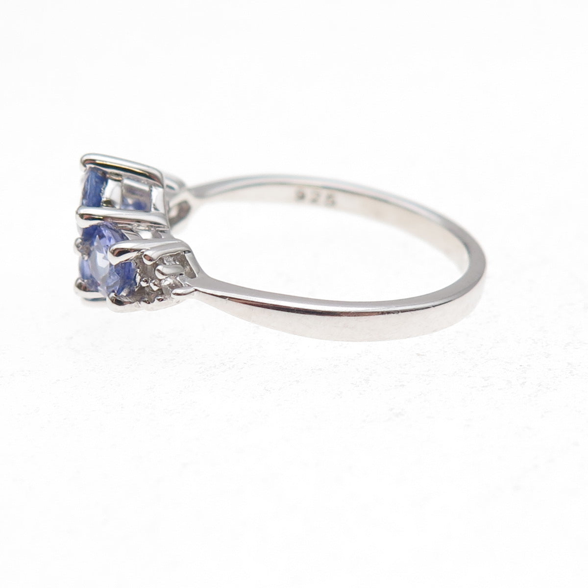 925 Sterling Silver Real Tanzanite & White Topaz Ring Size 8