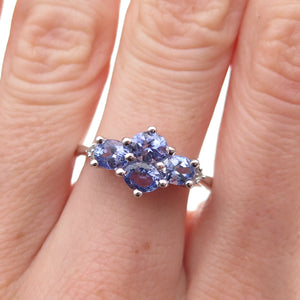 925 Sterling Silver Real Tanzanite & White Topaz Ring Size 8