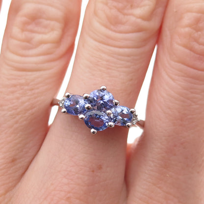 925 Sterling Silver Real Tanzanite & White Topaz Ring Size 8